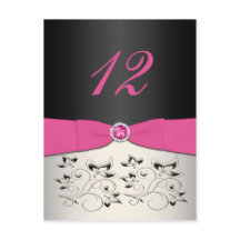 Tarjeta postal con número de tabla rosa, negro y p