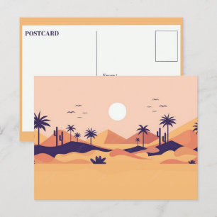 Tarjeta postal con paisaje desértico en ilustració