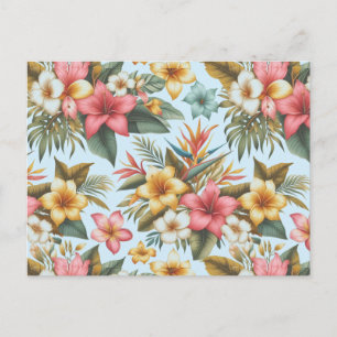 Tarjeta postal con patrón de flores de hibisco tro