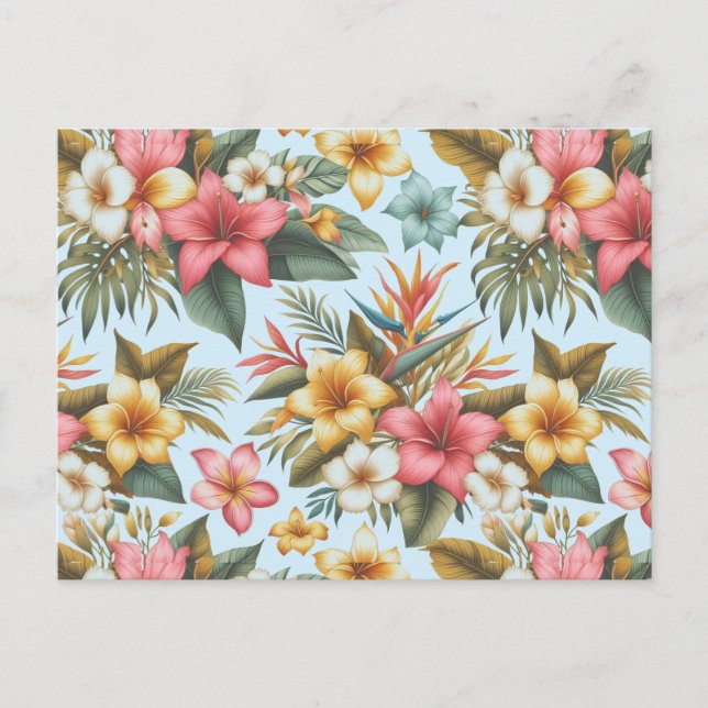 Tarjeta postal con patrón de flores de hibisco tro (Anverso)