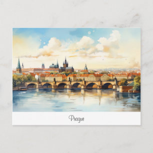 Tarjeta postal con Praga, paisaje pintado.