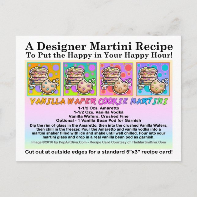 Tarjeta postal con receta de Martini vainilla Wafe (Anverso)