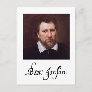 Tarjeta postal con retrato y firma de Ben Jonson