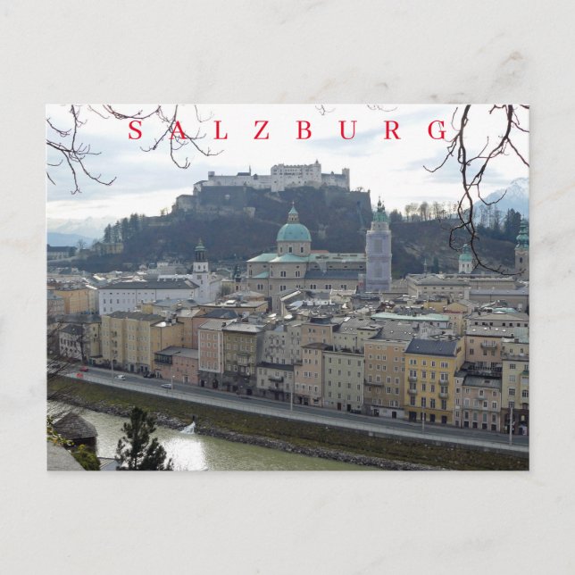 Tarjeta postal con vista panorámica de Salzburgo (Anverso)