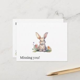 Tarjeta postal Conejo floral lindo ¡Te extraño!