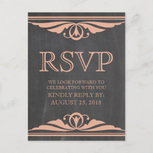 Tarjeta postal Coral Deco Chalkboard RSVP