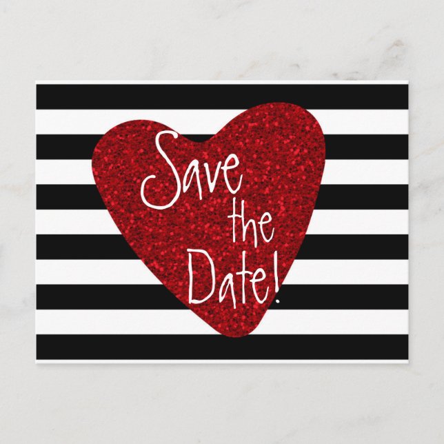 Tarjeta Postal Corazón Purpurina Rojo Rayas Negras (Anverso)