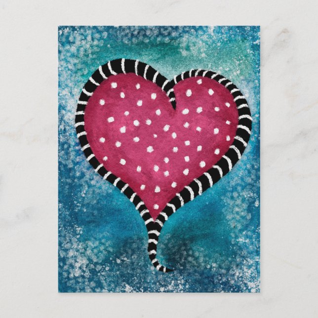 Tarjeta postal corazón rosa azul negro lindo (Anverso)