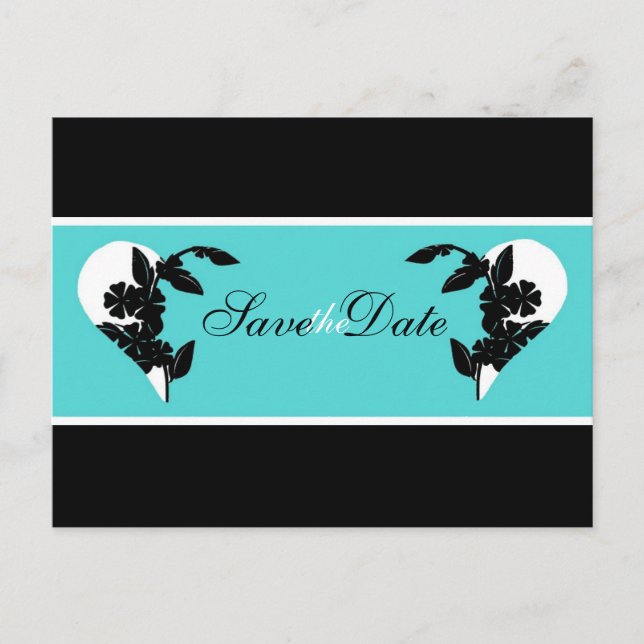 Tarjeta Postal Corazones Turquesa y Negro para Anu (Anverso)