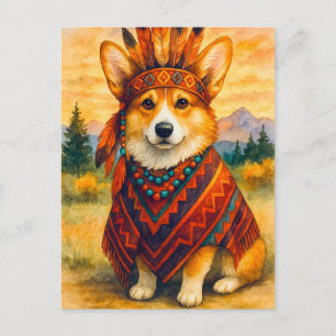 Tarjeta postal Corgi American Indian Happy de Acci