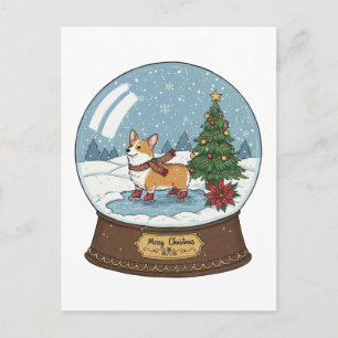 Tarjeta postal Corgi on Skates Navidades