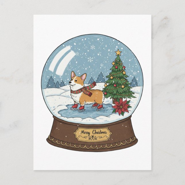 Tarjeta postal Corgi on Skates Navidades (Anverso)