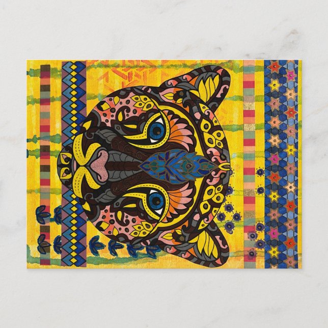 Tarjeta postal Cougar sobre fondo amarillo brillan (Anverso)