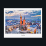 Tarjeta postal Cracovia noche en Polonia<br><div class="desc">Tarjeta postal con crepúsculo de Cracovia,  ciudad medieval panorámica en Polonia.</div>