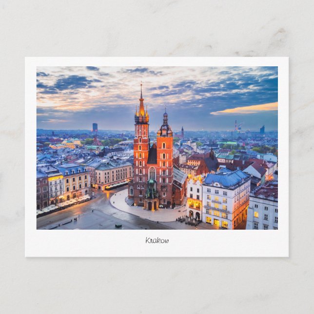 Tarjeta postal Cracovia noche en Polonia (Anverso)
