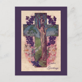 Tarjeta postal cristiana de cruz y árbol