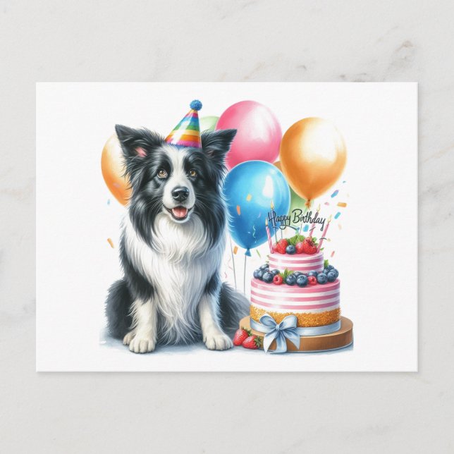Tarjeta postal Cute Happy Birday Border Collie (Anverso)