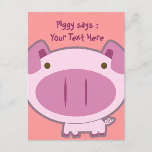 TARJETA POSTAL CUTE PINK PIGGY