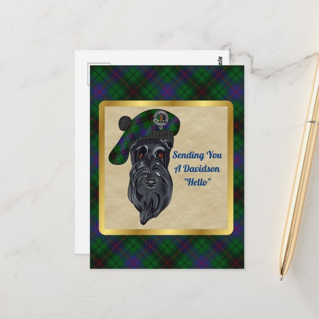 Tarjeta postal Davidson Clan Badge & Tartan (Anverso/Reverso In Situ)