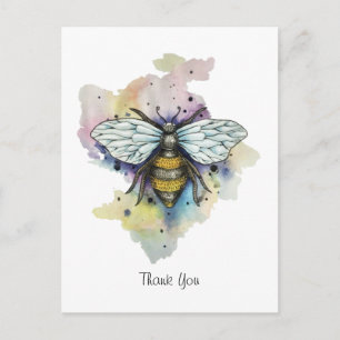 Tarjeta postal de abeja linda y lavado de arcoíris