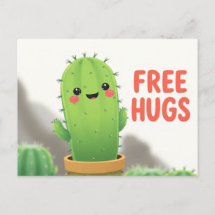 Tarjeta postal de abrazos de cactus gratis Kawaii 