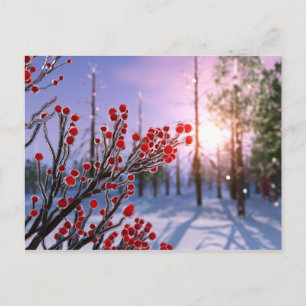 Tarjeta postal de acebo invernal en hielo
