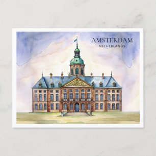 Tarjeta postal de acuarela de Ámsterdam