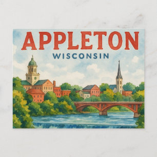 Tarjeta postal de acuarela de Appleton WI