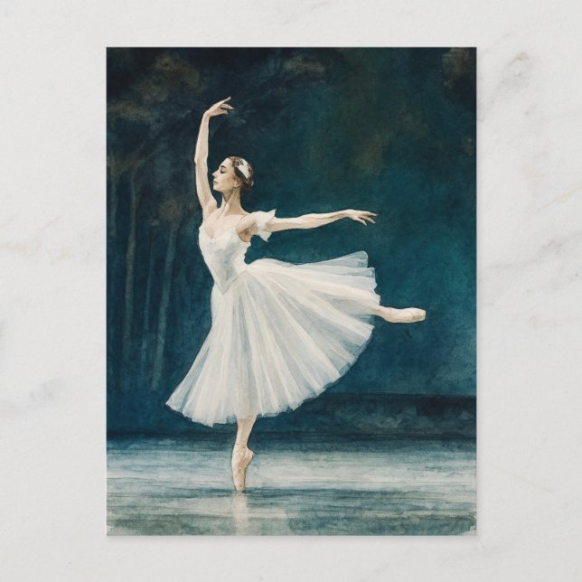 Tarjeta postal de acuarela de ballet de bailarina (Anverso)