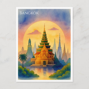 Tarjeta postal de acuarela de Bangkok Tailandia