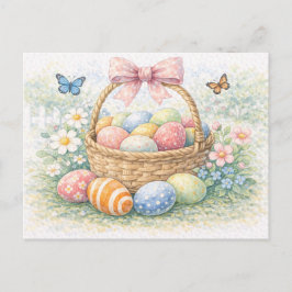 Tarjeta postal de acuarela de canasta de Pascua