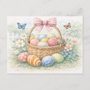 Tarjeta postal de acuarela de canasta de Pascua