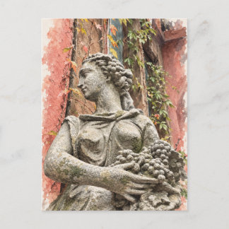Tarjeta postal de acuarela de estatua de jardín de