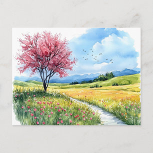 Tarjeta postal de acuarela de flor de primavera