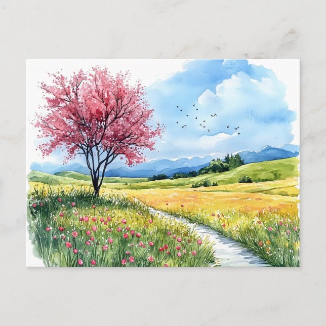 Tarjeta postal de acuarela de flor de primavera (Anverso)