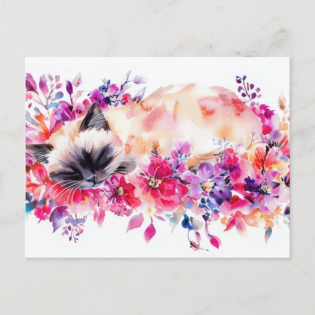 Tarjeta postal de acuarela de gato  (Anverso)