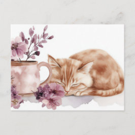 Tarjeta postal de acuarela de gato