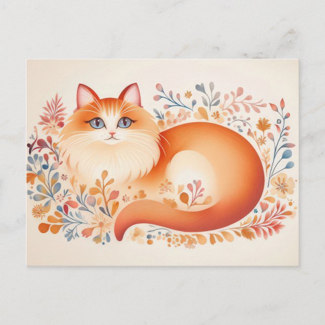 Tarjeta postal de acuarela de gato  (Anverso)