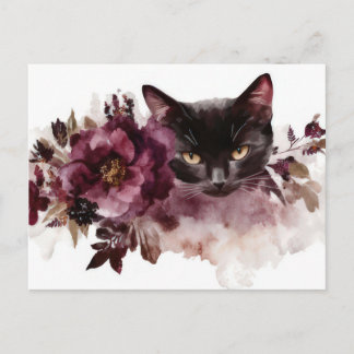 Tarjeta postal de acuarela de gato 