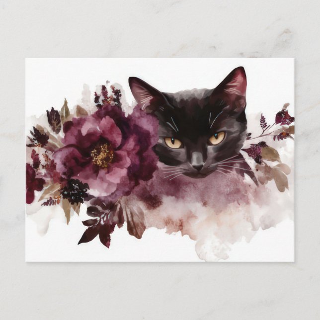 Tarjeta postal de acuarela de gato  (Anverso)