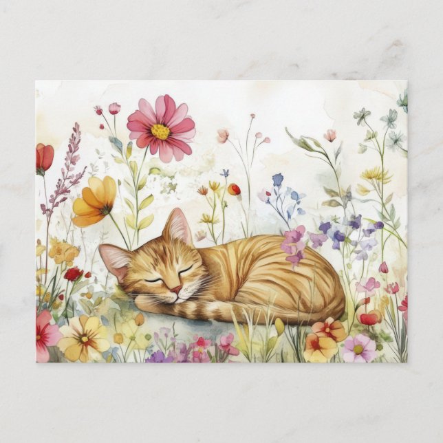 Tarjeta postal de acuarela de gato  (Anverso)
