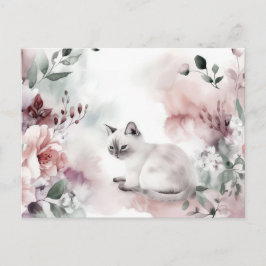Tarjeta postal de acuarela de gato