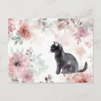 Tarjeta postal de acuarela de gato