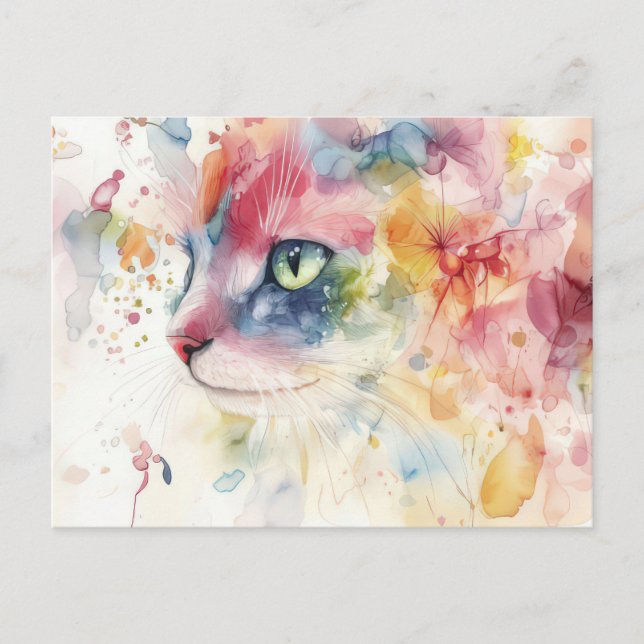 Tarjeta postal de acuarela de gato  (Anverso)