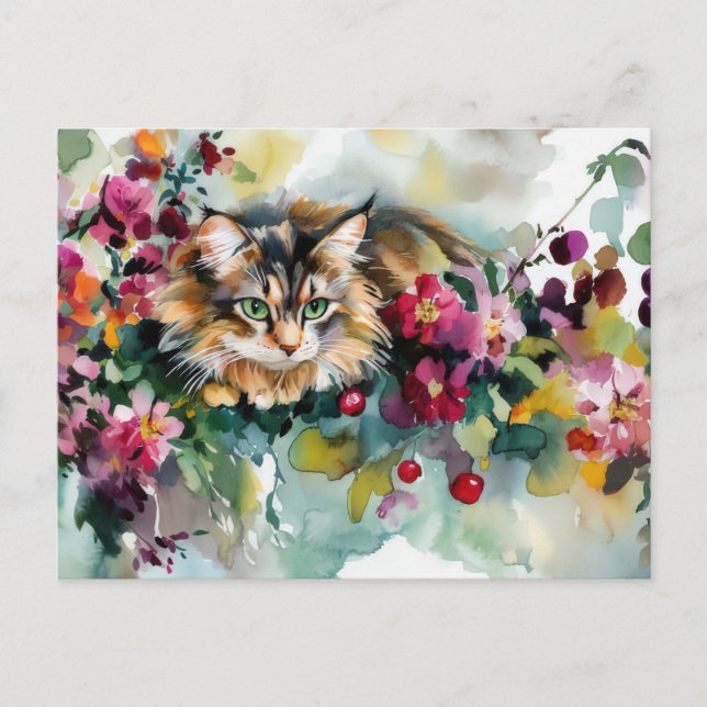 Tarjeta postal de acuarela de gato  (Anverso)