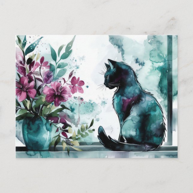 Tarjeta postal de acuarela de gato  (Anverso)