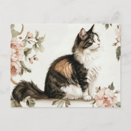 Tarjeta postal de acuarela de gato