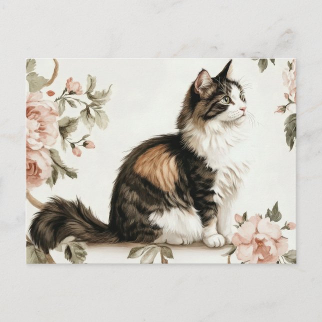 Tarjeta postal de acuarela de gato  (Anverso)
