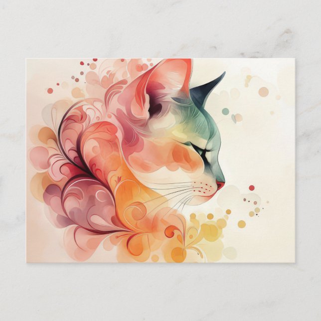 Tarjeta postal de acuarela de gato (Anverso)