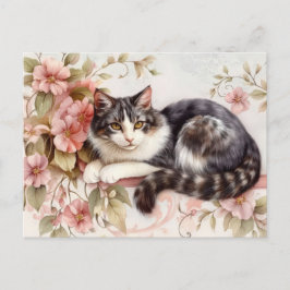 Tarjeta postal de acuarela de gato 